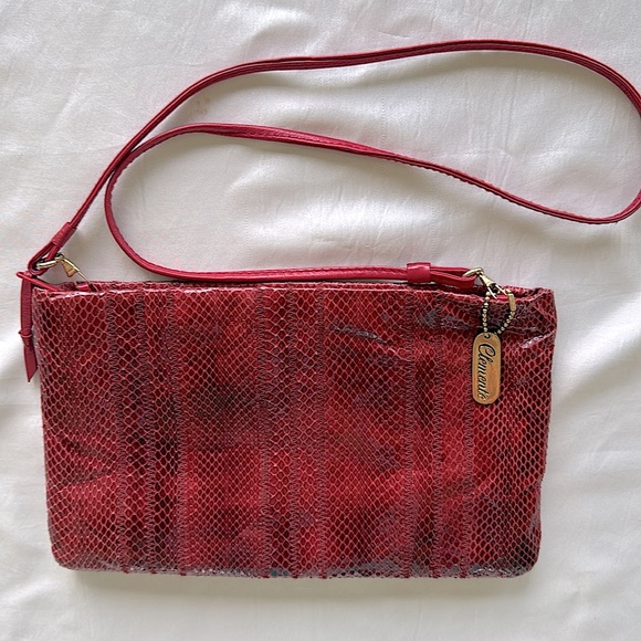 Vintage Clemente Red Snakeskin and Leather Clutch or Shoulder Bag - Picture 3 of 10